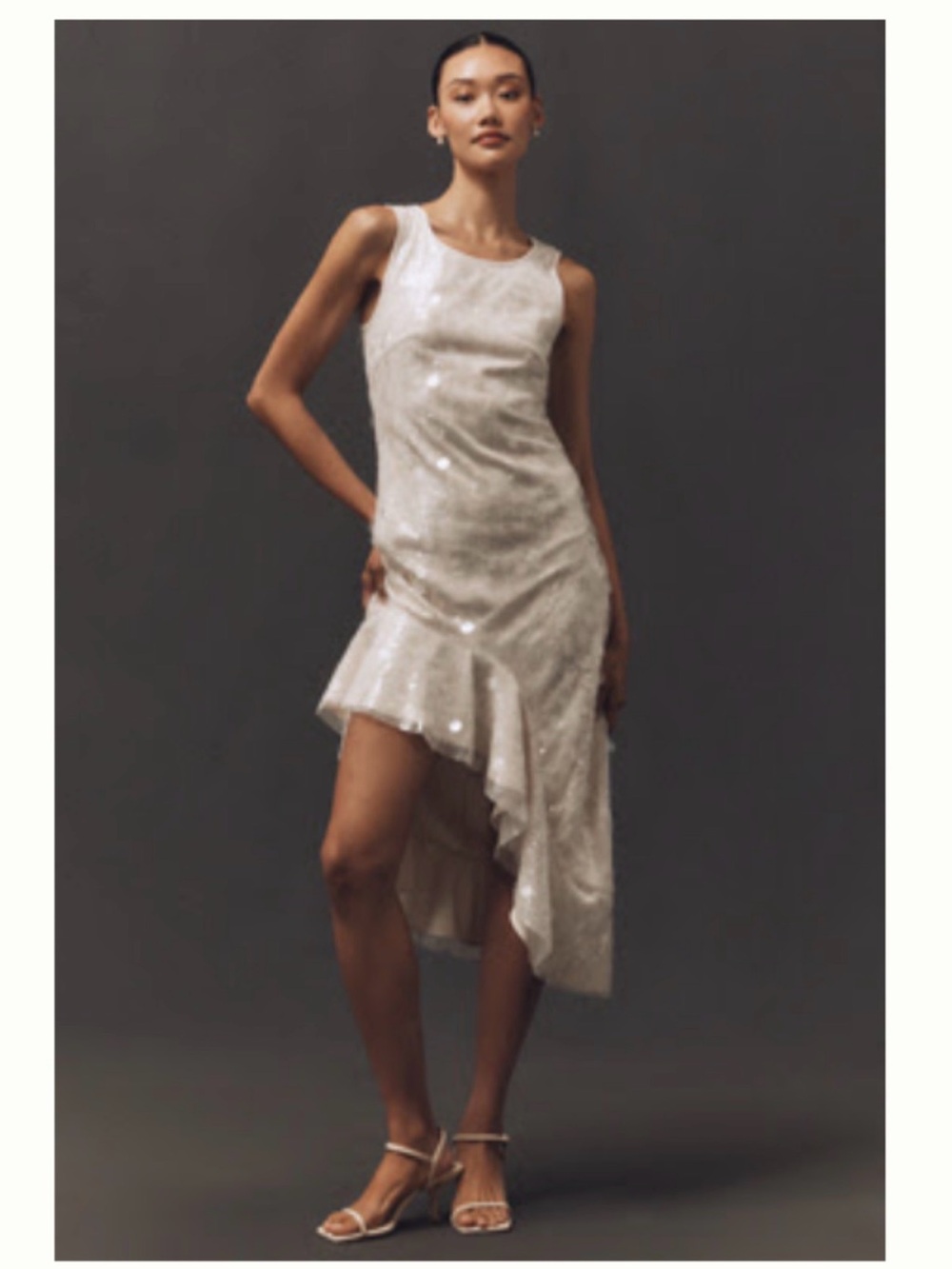 Siempre x Anthropologie Sequin Asymmetrical Dress | White | Size Small